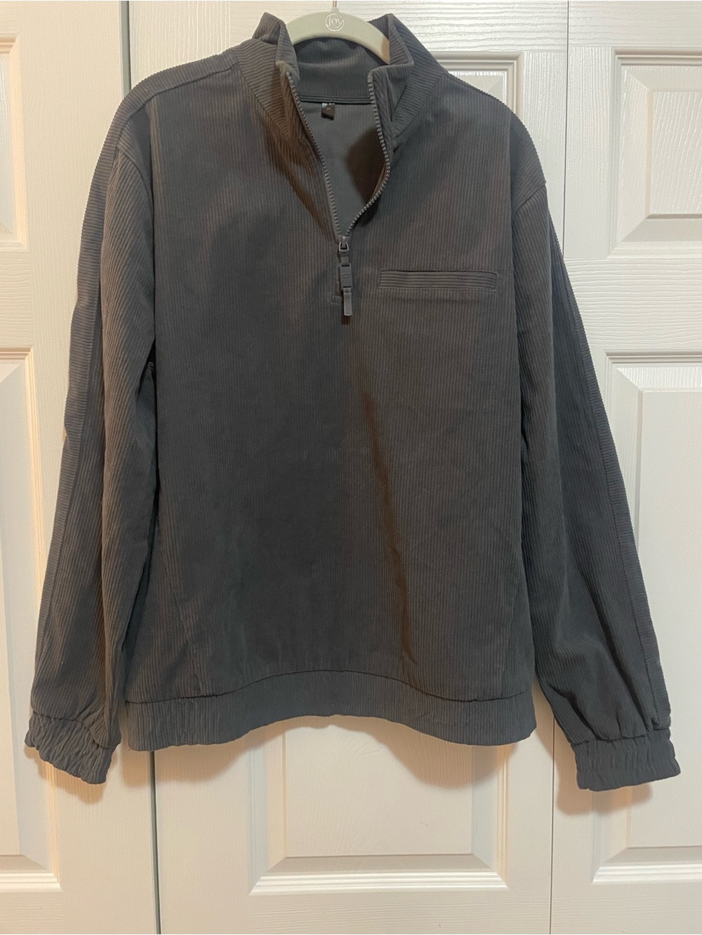 Fabletics Men's Charcoal Gray Corduroy Quarter-Zip Pullover